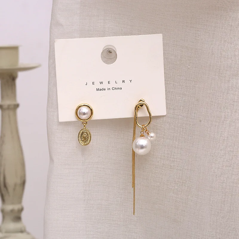 

2022 New Baroque Vintage Round Pearl Drop Earrings Temperament Geometric Retro Long Tassel Earring for Women Punk Jewelry