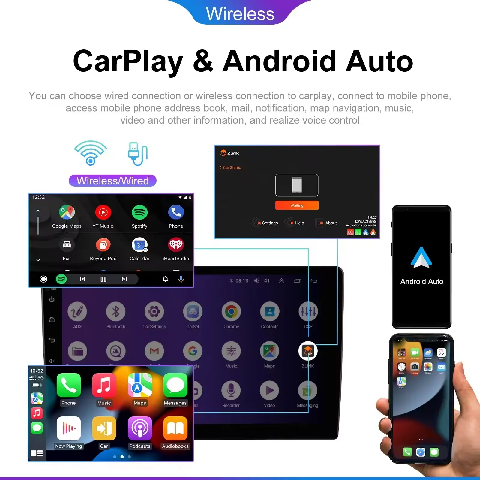 8-ядерный 13 1 'ɴ + 64 ГБ IPS Touch 2K большой экран Android автомобильное стерео CarPlay радио