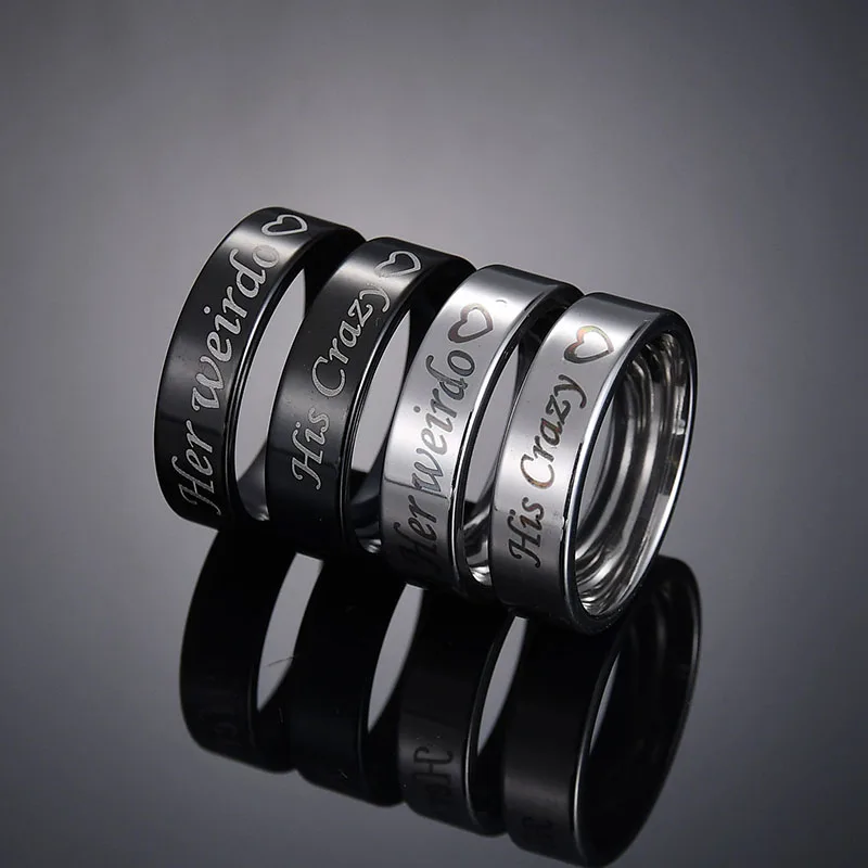 

Stainless Steel Black 8mm Ring Couple His Crazy Her Weirdo Promise Ring Anniversary Gift