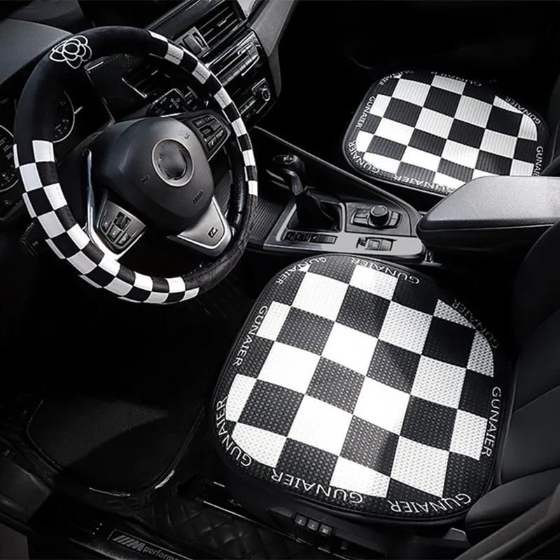 

2022 New Four Seasons Universal Summer Cool Ice Silk Black White Car Seat Pad Car Interior Supplies Three-pices Car Butt Cushion
