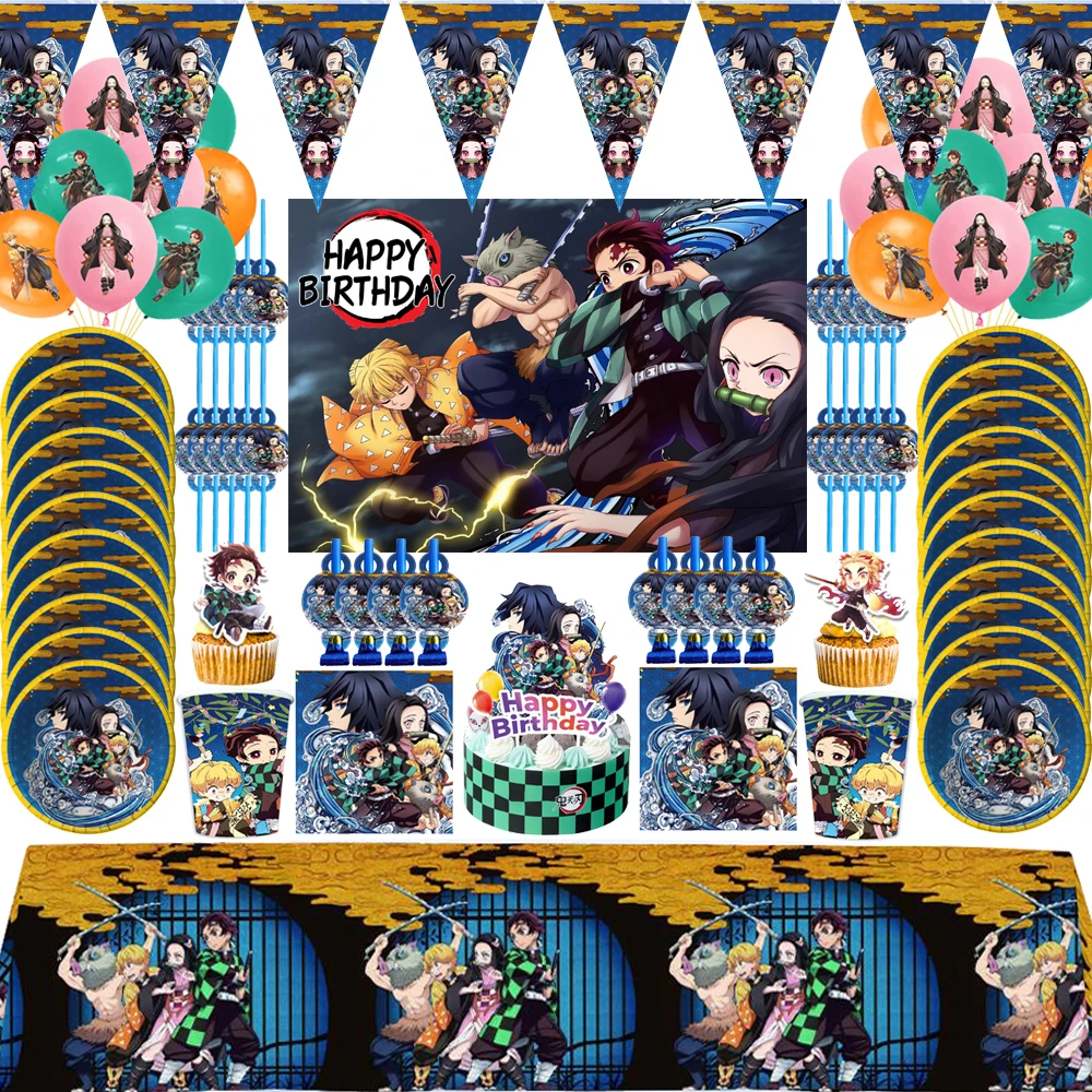 

Kimetsu No Yaiba Party Supplies Napkins Tablecloth Plates Balloons Demon Slayer Theme Baby Shower Boys Birthday Party Decoration