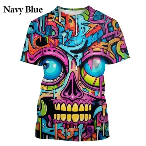 Красочная уличная граффити в стиле хип-хоп, крутая футболка с 3D принтом черепа, персонализированная мужская модная повседневная футболка с коротким рукавом