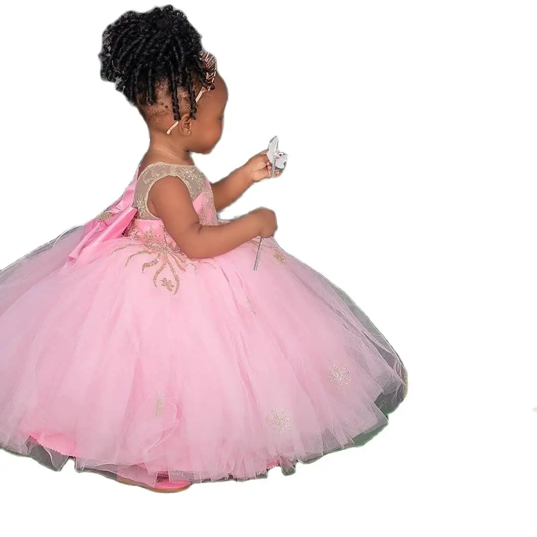 

Недорогие кружевные розовые платья для девочек с цветами 2020, прозрачное бальное платье с вырезом, свадебные платья для маленьких девочек, н...