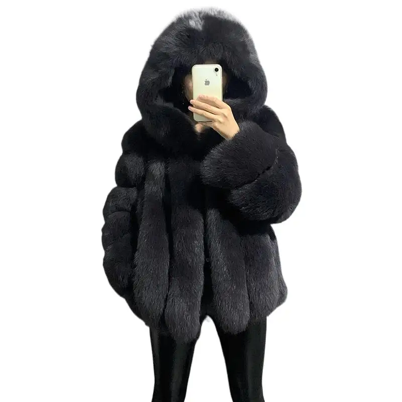 

Super Warm Women's Natural Fox Fur Coat With Big Hood Ladies Winter Genuine Leather Cold-Resistant Overcoat Real Fox Fur Jackets