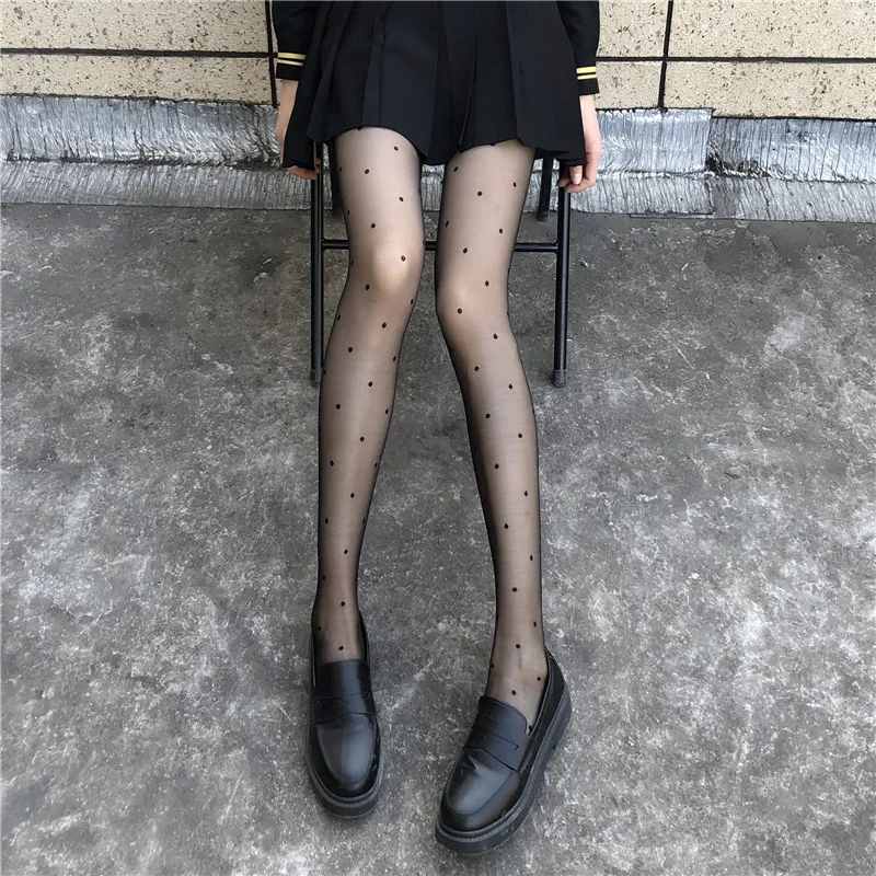 

Sexy Black White Polka Dot Patterned Tights Japanese Fashion Transparent Stockings Women Pantyhose Medias Estampadas Mujer