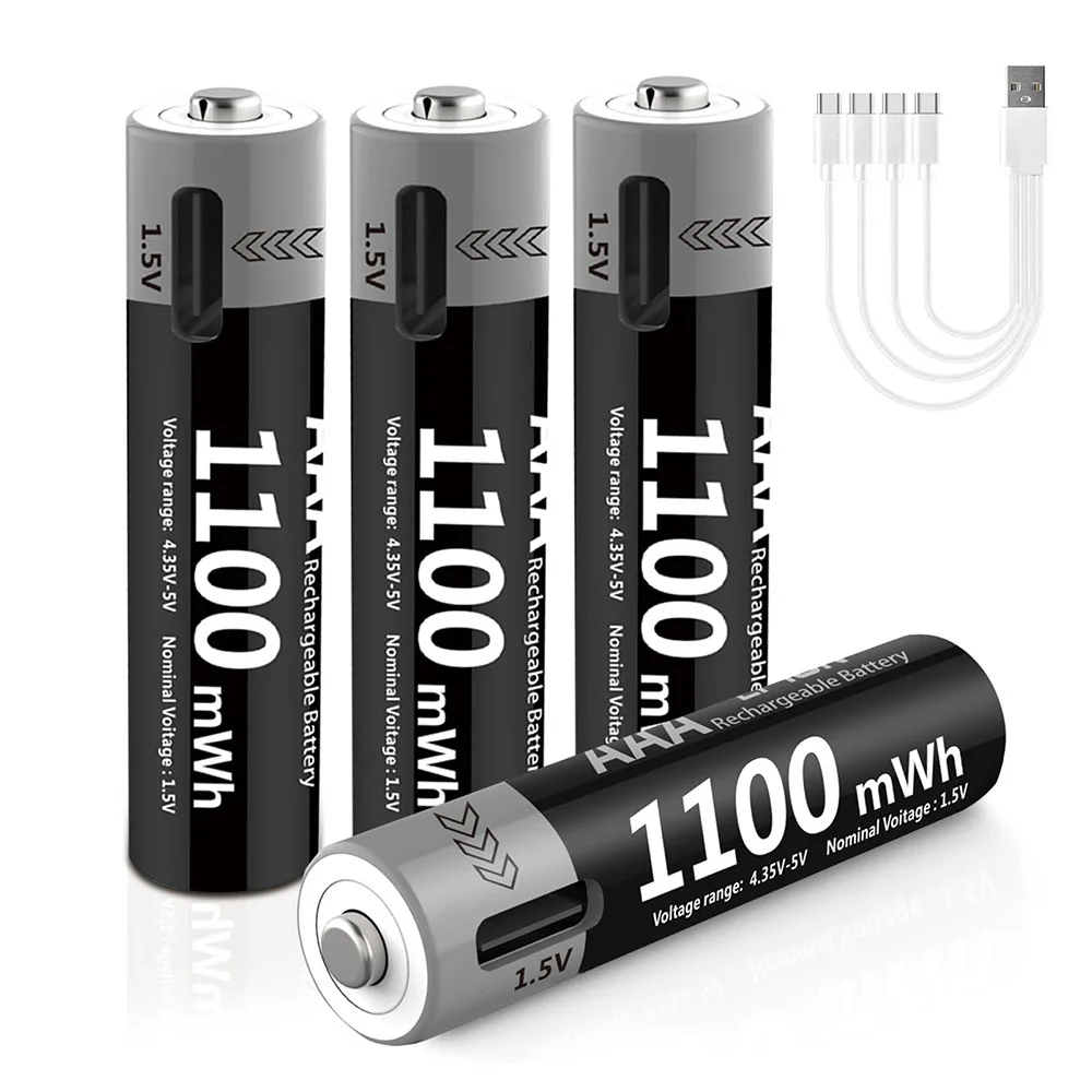 USB-C AAA аккумуляторные батареи 1,5 В 1100 МВтч литиевые батареи постоянного напряжения с зарядным кабелем для игрушек с пультом дистанционного управления (art.: 3920d3750ca08) - 3920d3750ca08