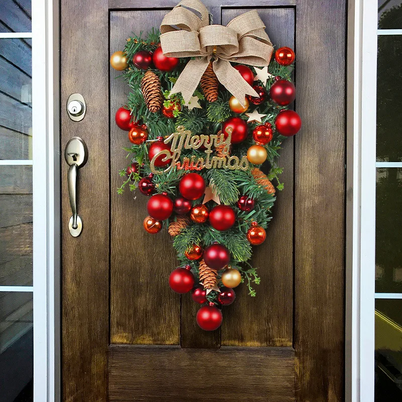 

Рождественское украшение, шарик, подвеска в виде дерева вверх дном, креативное украшение для окна, сцены, бант из ротанга, подвесная дверь
