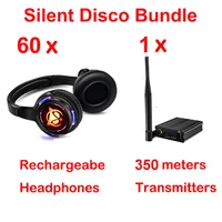 500m Distance Silent Disco Wireless Headphones with Different Led Light Logo 60pcs Headsets and 1 Transmitter