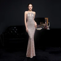 18600 new style banquet elegant temperament long necked diamond sequin aura queen fishtail dress evening dress