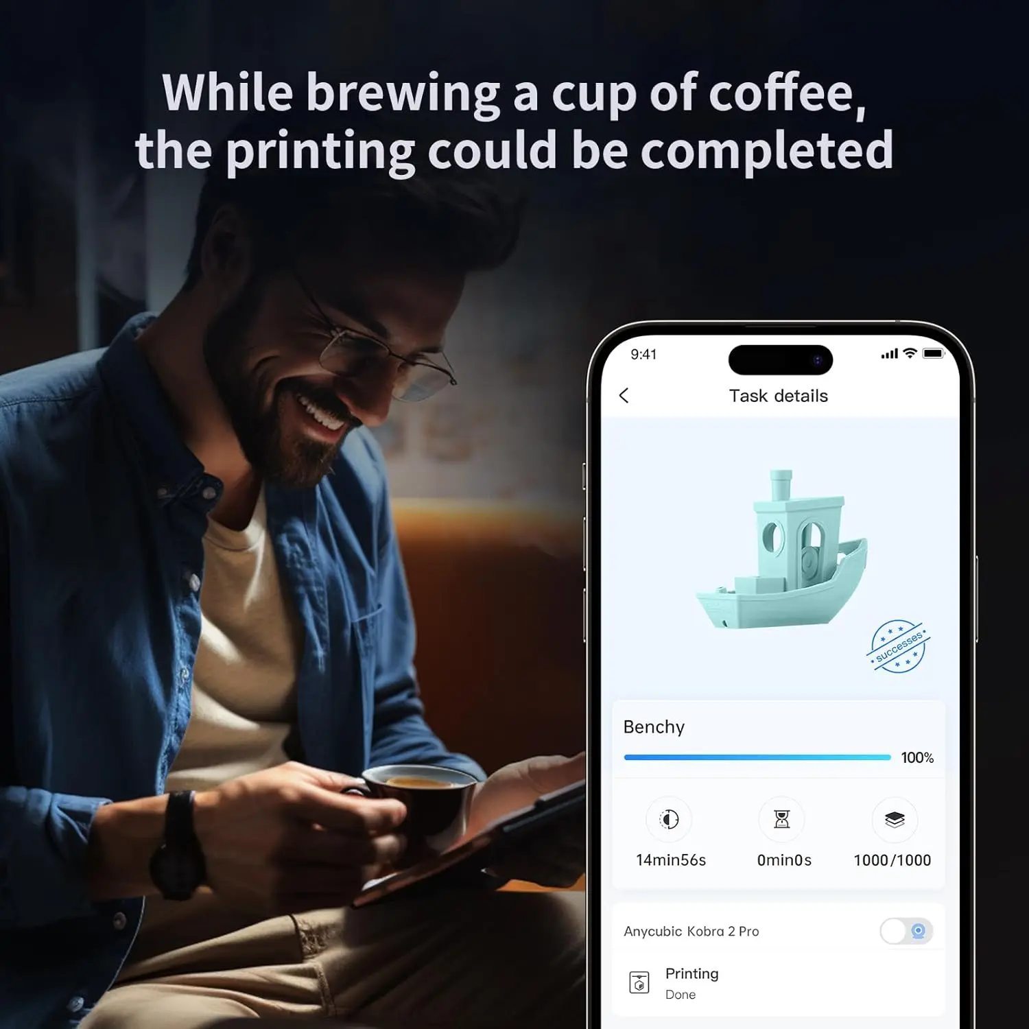 3D-принтер ANYCUBIC KOBRA 2 Pro FDM скорость печати 500 мм/с 220*220*250 м большой размер