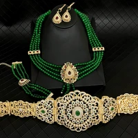 new handmade green beads necklace set algeria trendy women jewelry sets gold plated water drop morrocan bridal jewelry