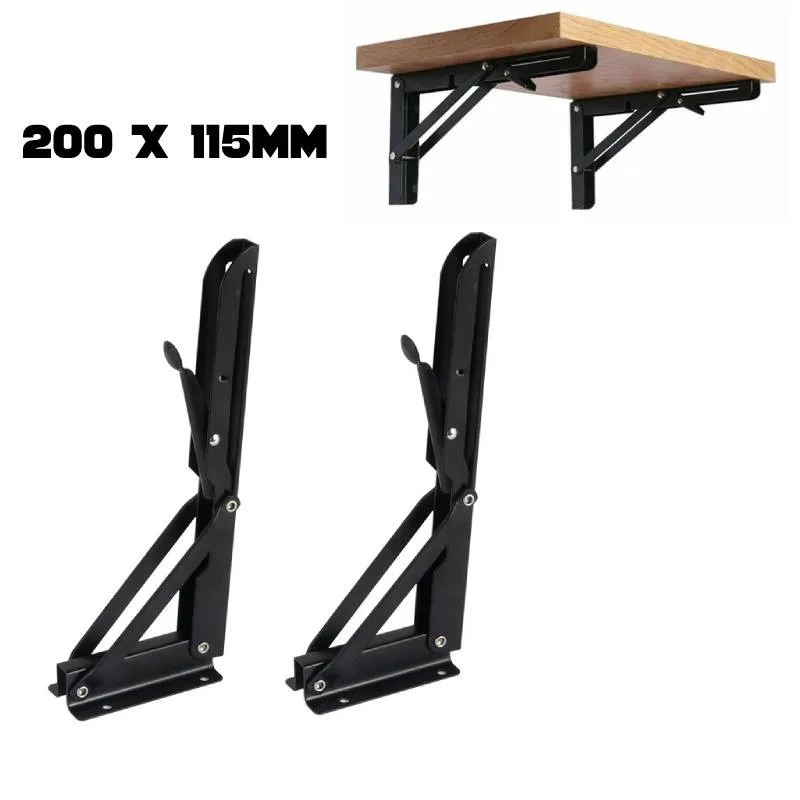 

2pcs Folding Bracket 200X115mm Stainless Steel Black Campervan Folding Bracket Table Shelf Motorhome Caravan