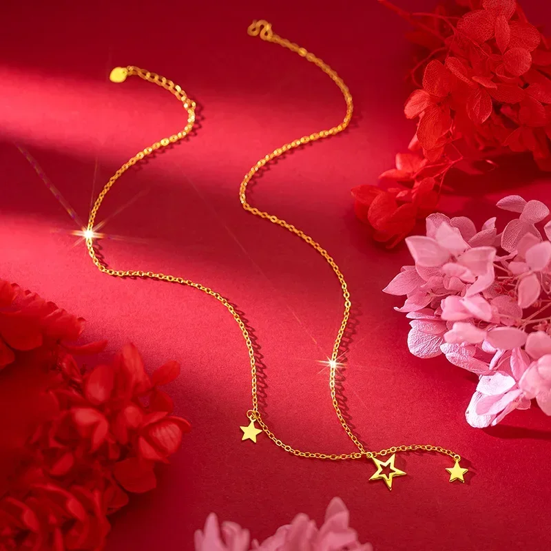 Ожерелье из настоящего золота 9999 желтое золото 24 карата. Простое ожерелье с