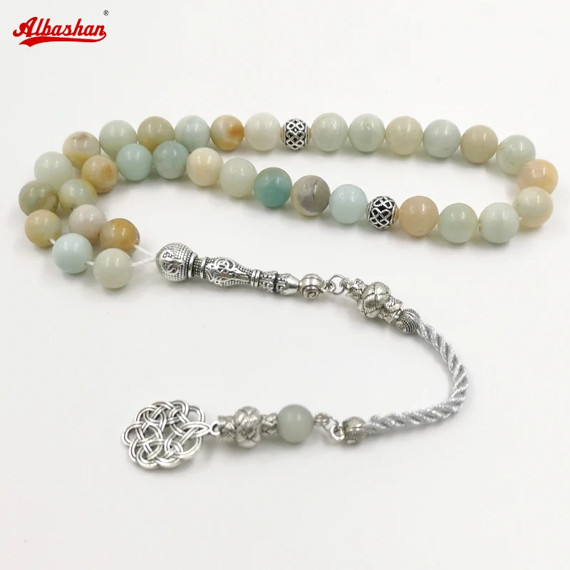 Tasbih Natural Amazonite stone turkish prayer beads muslim misbaha islamic rosary accessories Eid gift arabic fashion on hand