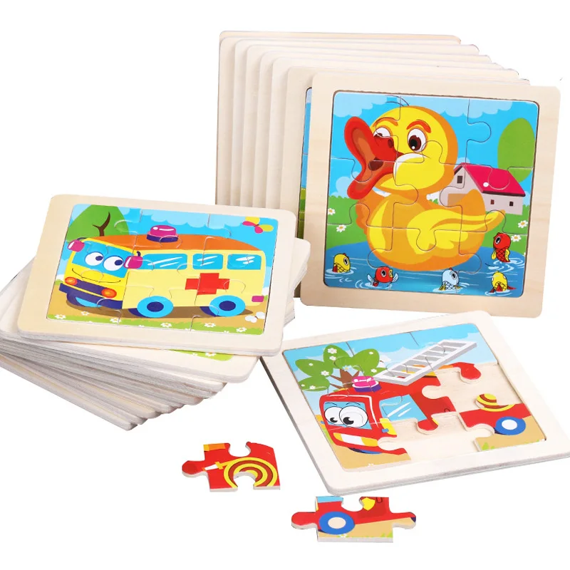

11X11CM Kids Wooden Puzzle Cartoon Animal Traffic Tangram Wood Puzzle Toys Educational Jigsaw Toys for Children Gift