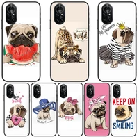cute pug bulldog clear phone case for huawei honor 20 10 9 8a 7 5t x pro lite 5g black etui coque hoesjes comic fash design