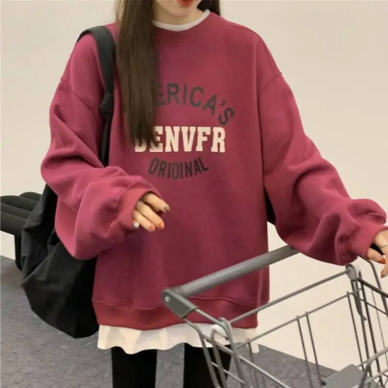 

Women's sweatshirts letter print Y2k Hoodie 2023 Spring Two fake pieces Women clothing Korean Long sleeve Pullovers zip-up coats