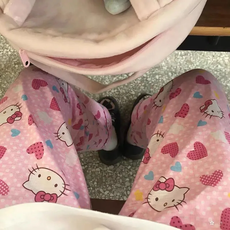 

Kawaii Hellokittys Pants Cartoon Sanrioed Pajamas Cartoon Girl Heart Home Pants Sweat Absorbing and Breathable Gift for Girls