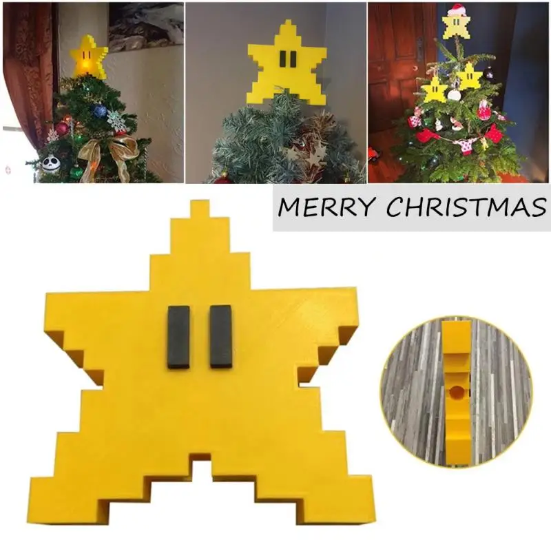 

3D желтая Пиксельная звезда, рождественская елка, Топпер, звезда, форма, декор для рождественской елки, украшение для свадьбы, дня рождения, д...