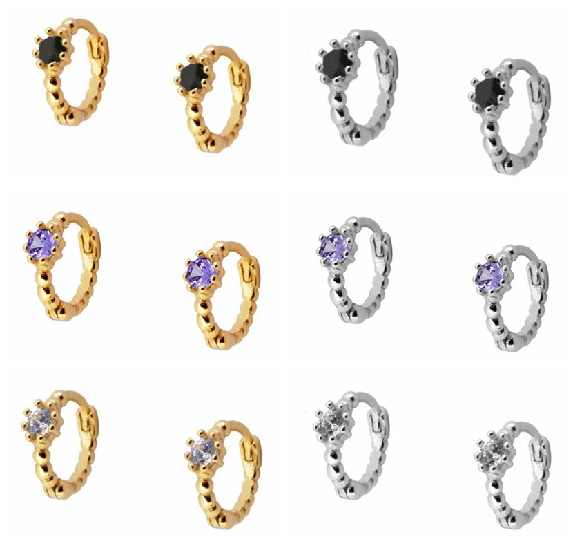 

ERQI Color Zircon 925 Sterling Silver Earring For Women Small Hoop Prevent Allergy Fine Jewelry Mom Gift 18K Gold 2023 Trend