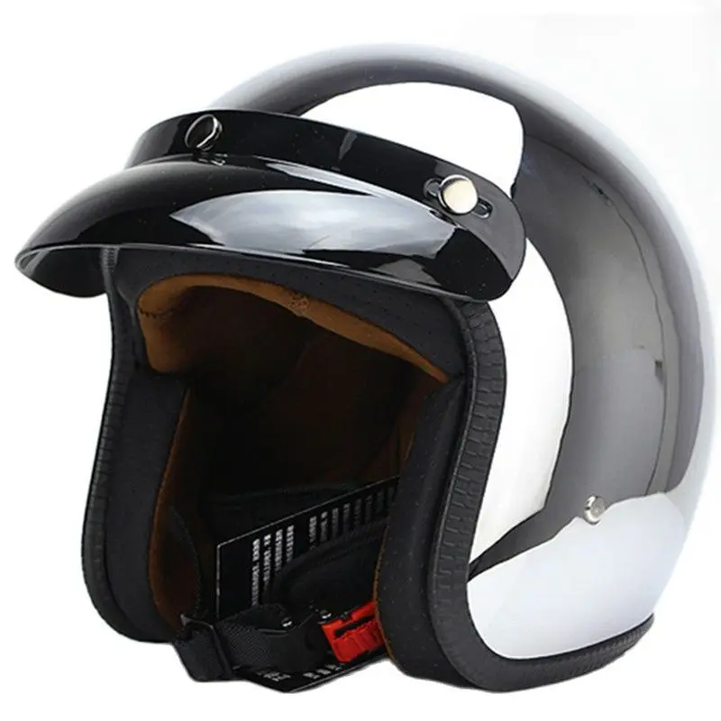 Retro Vintage Open Face Motorcycle Helmet 3/4 Jet Silver Plating Cascos Para Moto Mirror Cafe Racer Helmet Half Face Helmet Dots enlarge