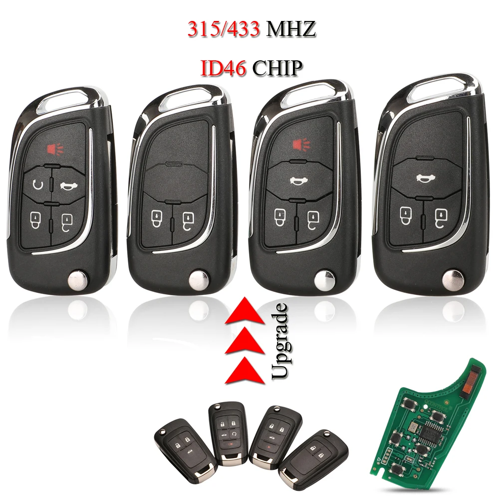 jingyuqin Upgrade Folding Remote Car Key For Chevrolet Aveo Camaro Cruze Malibu Orlando 315Mhz/433Mhz ID46 Chip 2/3/4/5Buttons