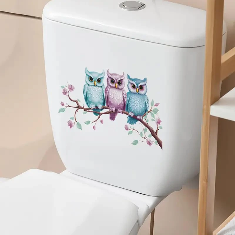 Owl Branch Toilet Cover Sticker Decals Fish Bird Flower Leaf Waterproof Lid Tank Seat Cistern Selfadhesive