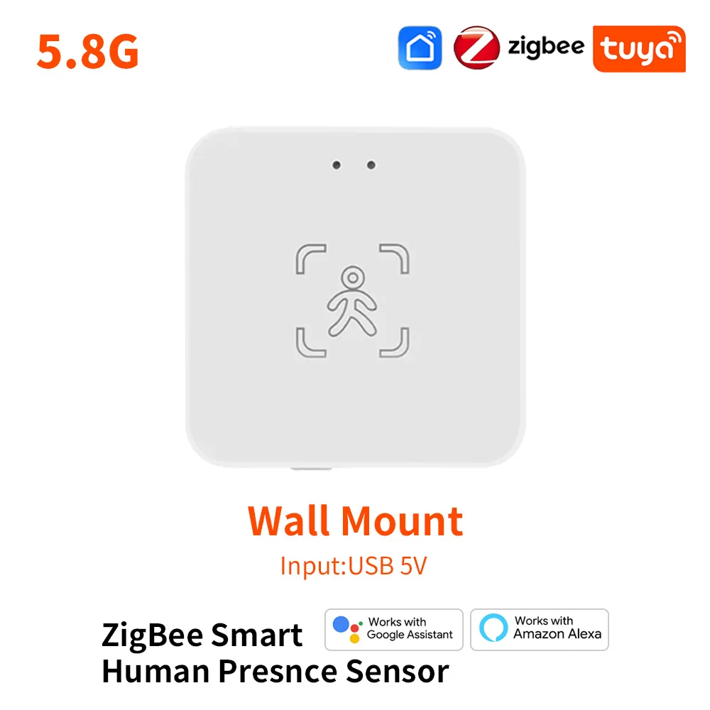 

Tuya Smart Life ZigBee/Wi-Fi MmWave датчик присутствия человека 5,8G/24G с обнаружением яркости/расстояния для Alexa Google