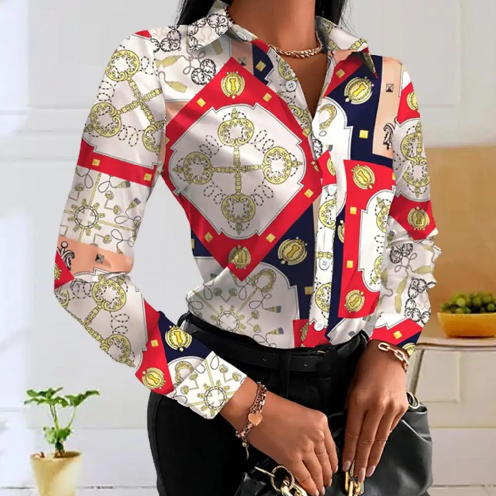 

Single-breasted Chic Metal Chain Pattern Trendy Shirt Sweat Absorbing Blouse Shirt Slim Fit Female Clothing