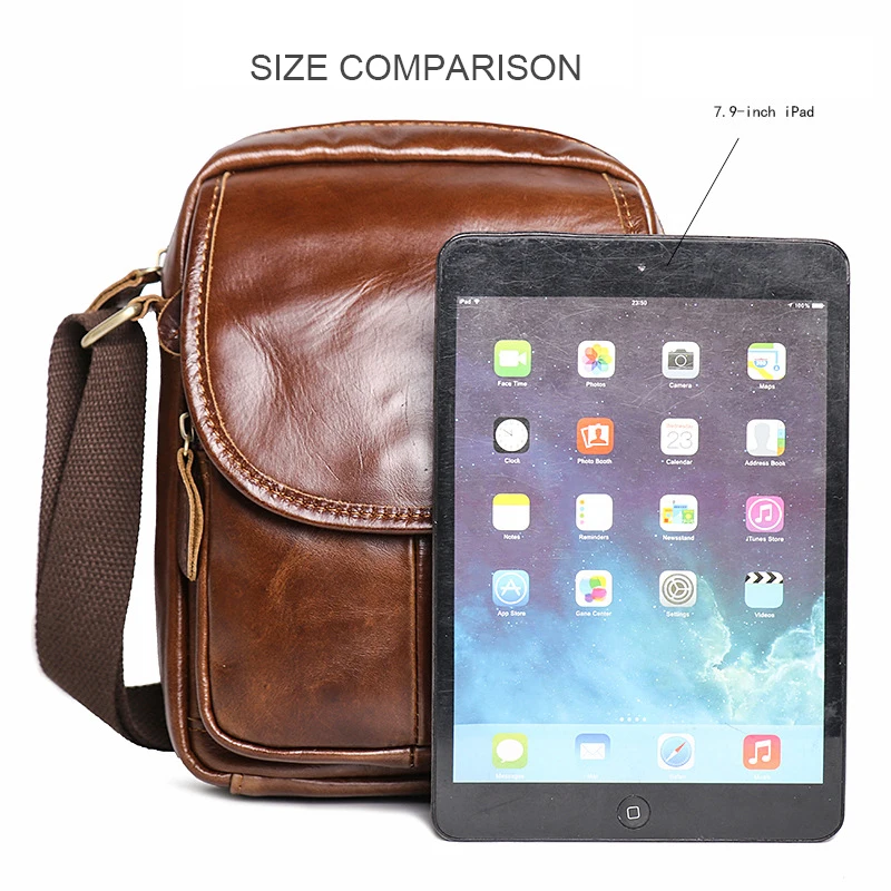 Vintage Men's Leather Simple Zipper shoulder bag Small Crossbody bag Messenger Bag