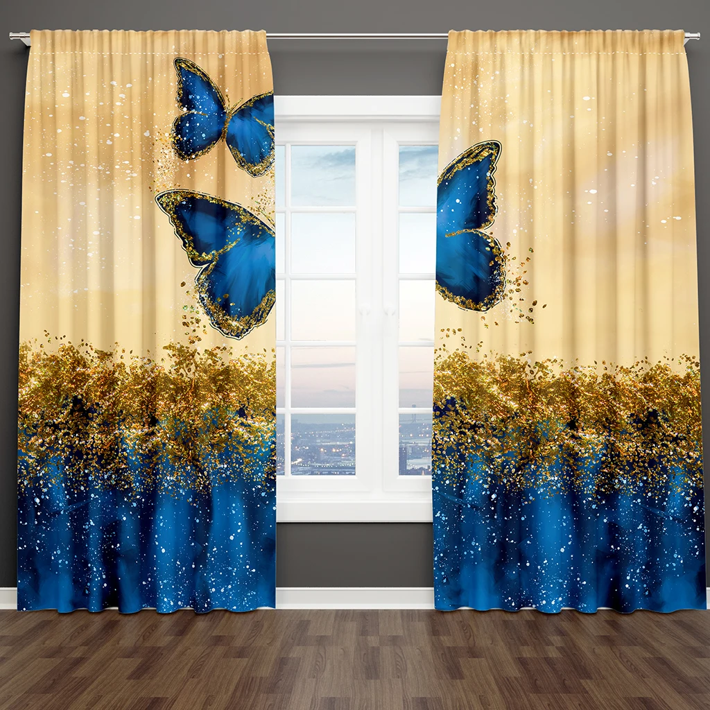 

3D Bohemian Abstract Geometric Art Flowers Butterfly Morandi 2Pieces Shading Window Curtains for Living Room Bedroom Decor Hook