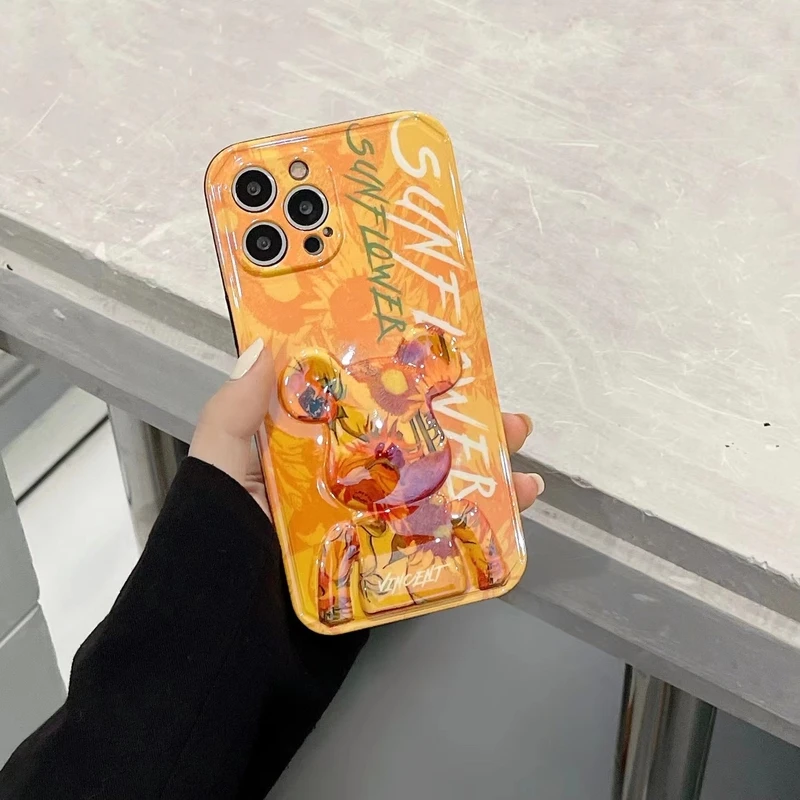 

Luxury Art Retro Graffiti Mechanical Bear Phone Case For iPhone 11 12 13 Pro Xs Max X Xr 7 8 Puls Case Blu-ray Laser Soft Cover