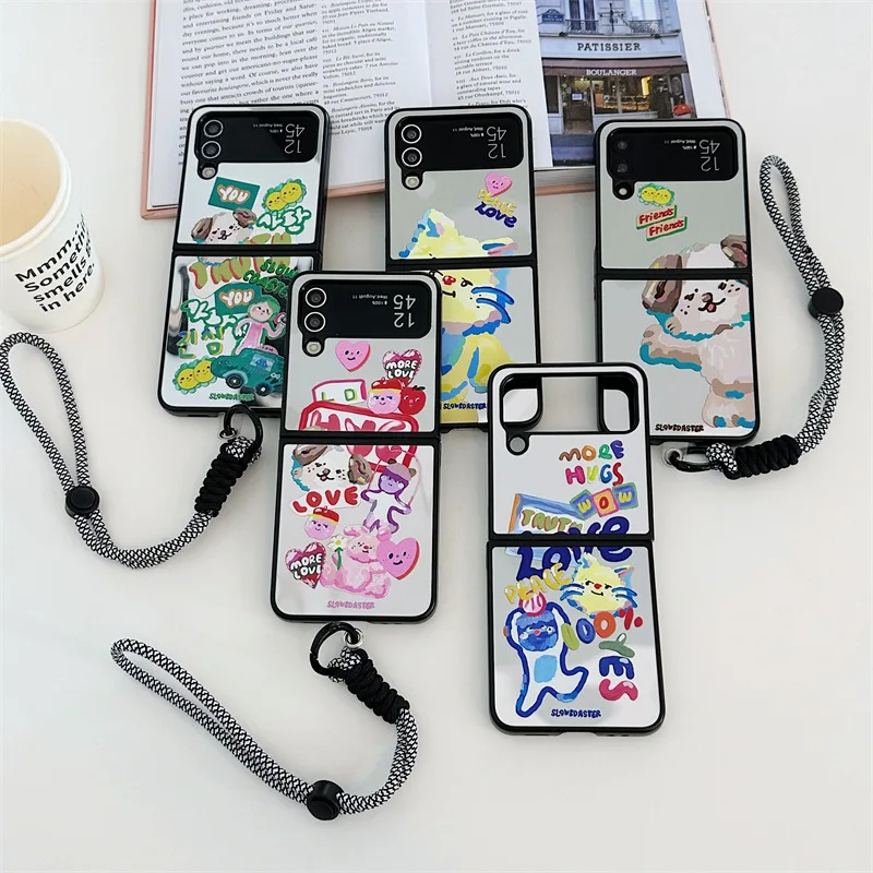

Creative Graffiti Cute Animals Phone Case for Samsung Galaxy Z Flip 3 Z Flip 4 Hard PC Back Cover for ZFlip3 ZFlip4 Case Shell