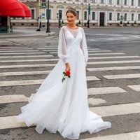 simple boho tulle wedding dresses for women custom made 2022 lace appliques full slee custom made civil robe de mariee customize