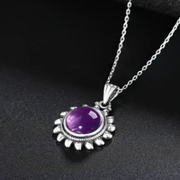 natural amethyst necklace for women sterling silver 925 vintage style sun shaped pendant charming necklace gift jewelry