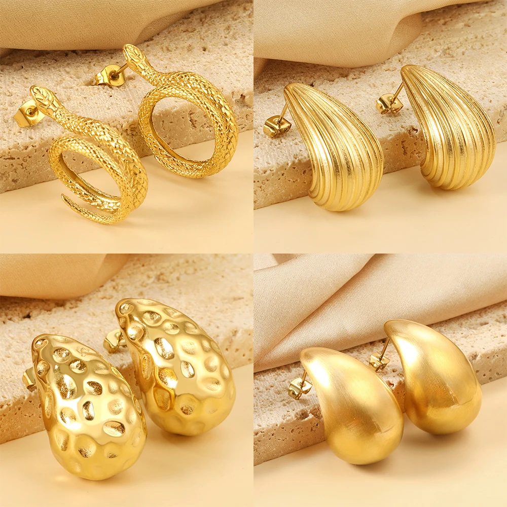 ASONSTEEL массивные серьги-гвоздики с гравировкой в виде змеи большие золотого цвета