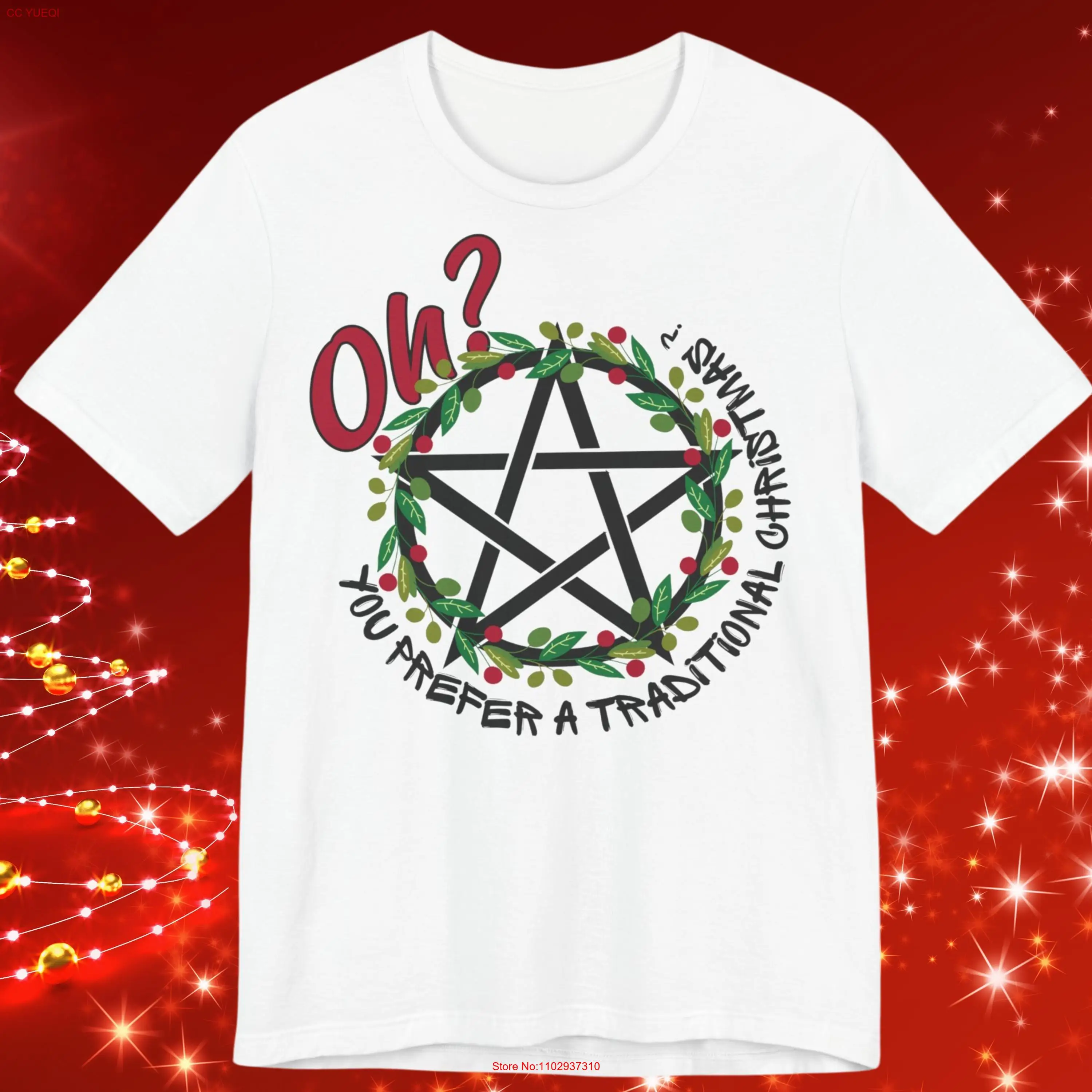 Pentagram Christmas T Shirt Pagan Traditional Holiday for Wiccans Jersey Top Yule long or short sleeves
