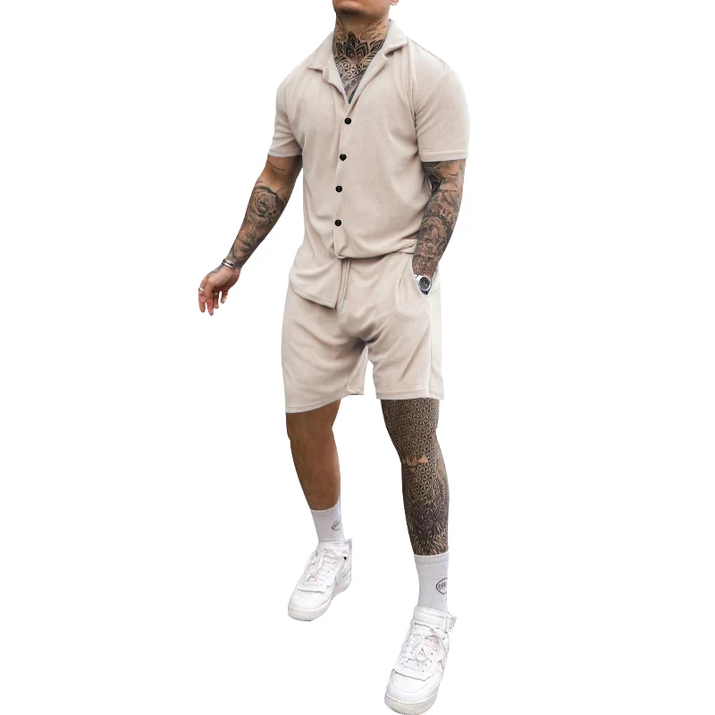 Fashion Mens Tracksuit 2 Piece Set Summer Short Sleeve Shirt Tops Shorts Suit Short T Shirt Casual Male Sportswear Set