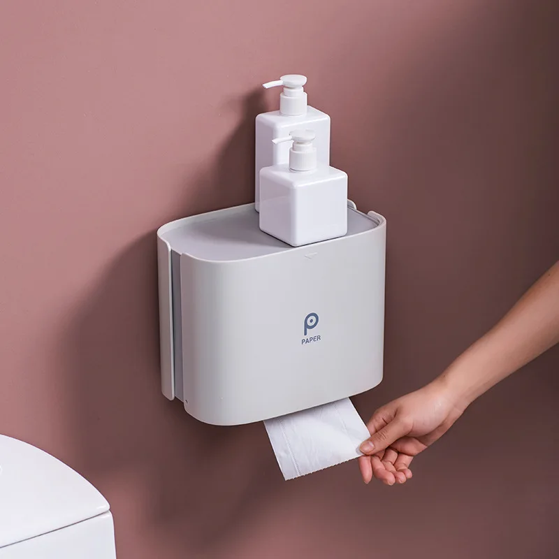 

Toilet Paper Towel Box Shelf Hole Free Waterproof Roll Tube Creative Draw
