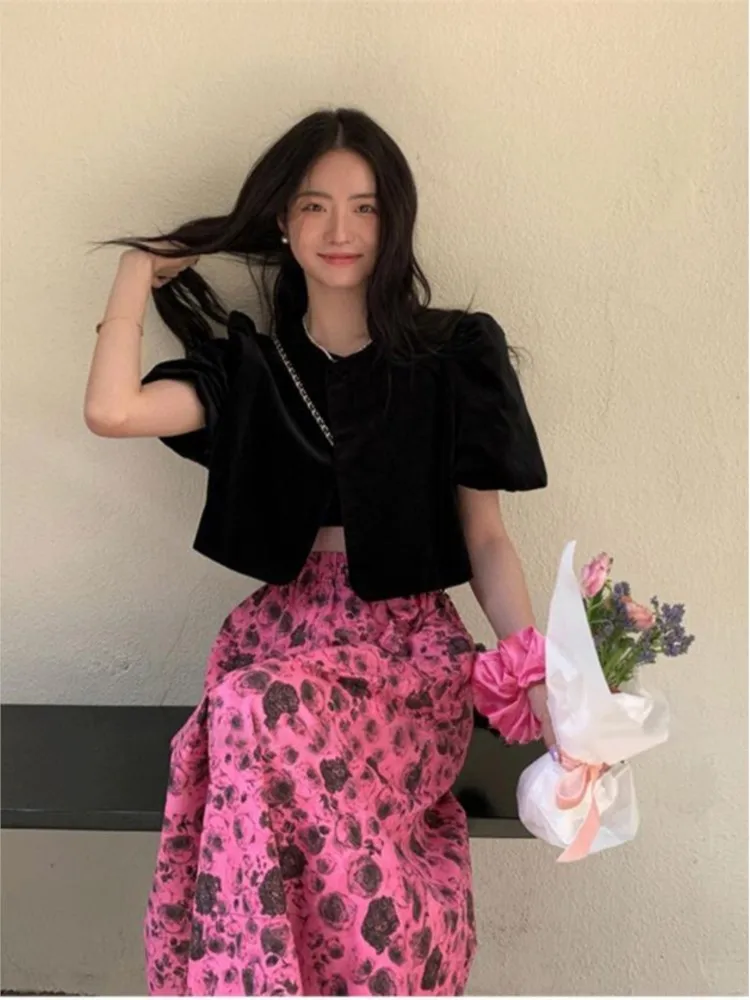 

Новинка 2023, юбки с высокой талией, летние женские хлопковые трапециевидные юбки с цветочным принтом роз, винтажные праздничные Макси-юбки в стиле бохо