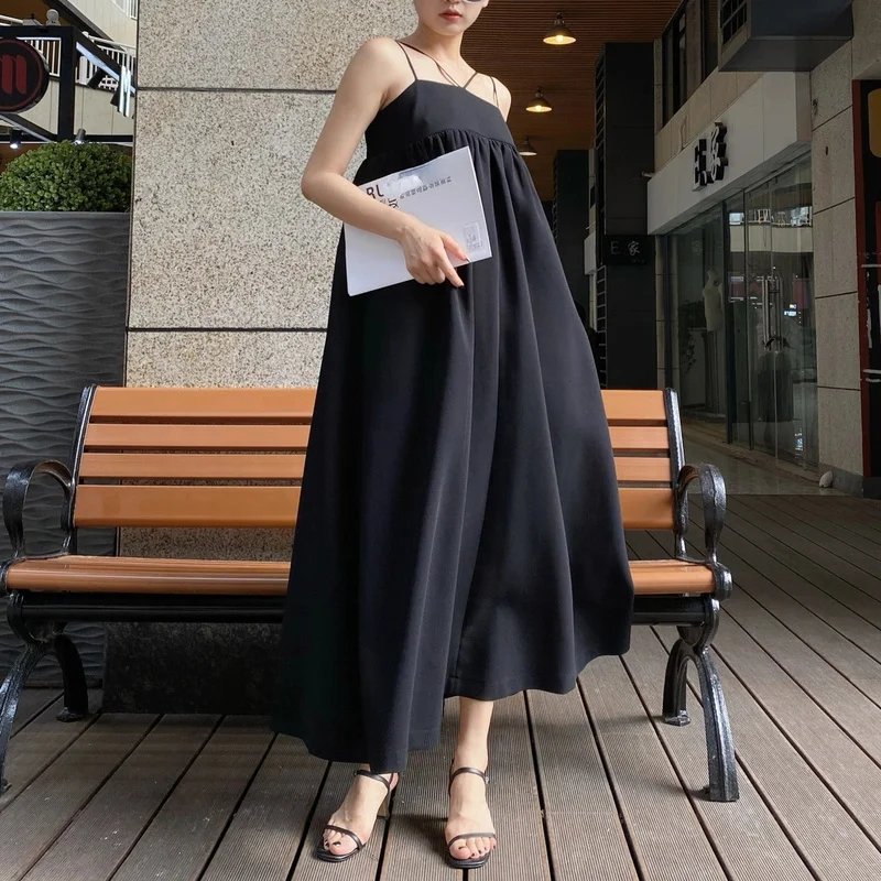 Простое однотонное свободное женское платье в японском стиле дизайнерское