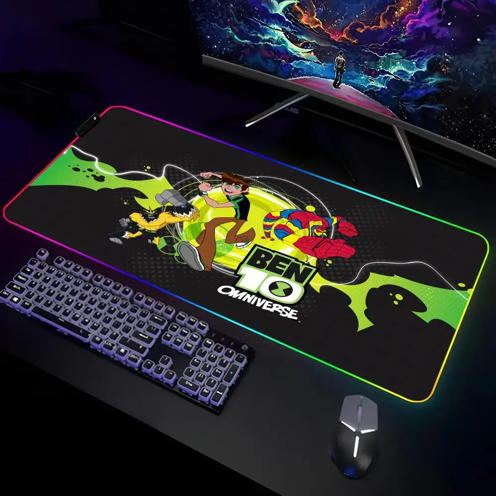 B-Ben Cartoon 10 Mouse Pad Gamer RGB Deskmat Keyboard Mat Gaming Laptops LED Mousepad Desk Protector Anime Mause Mats
