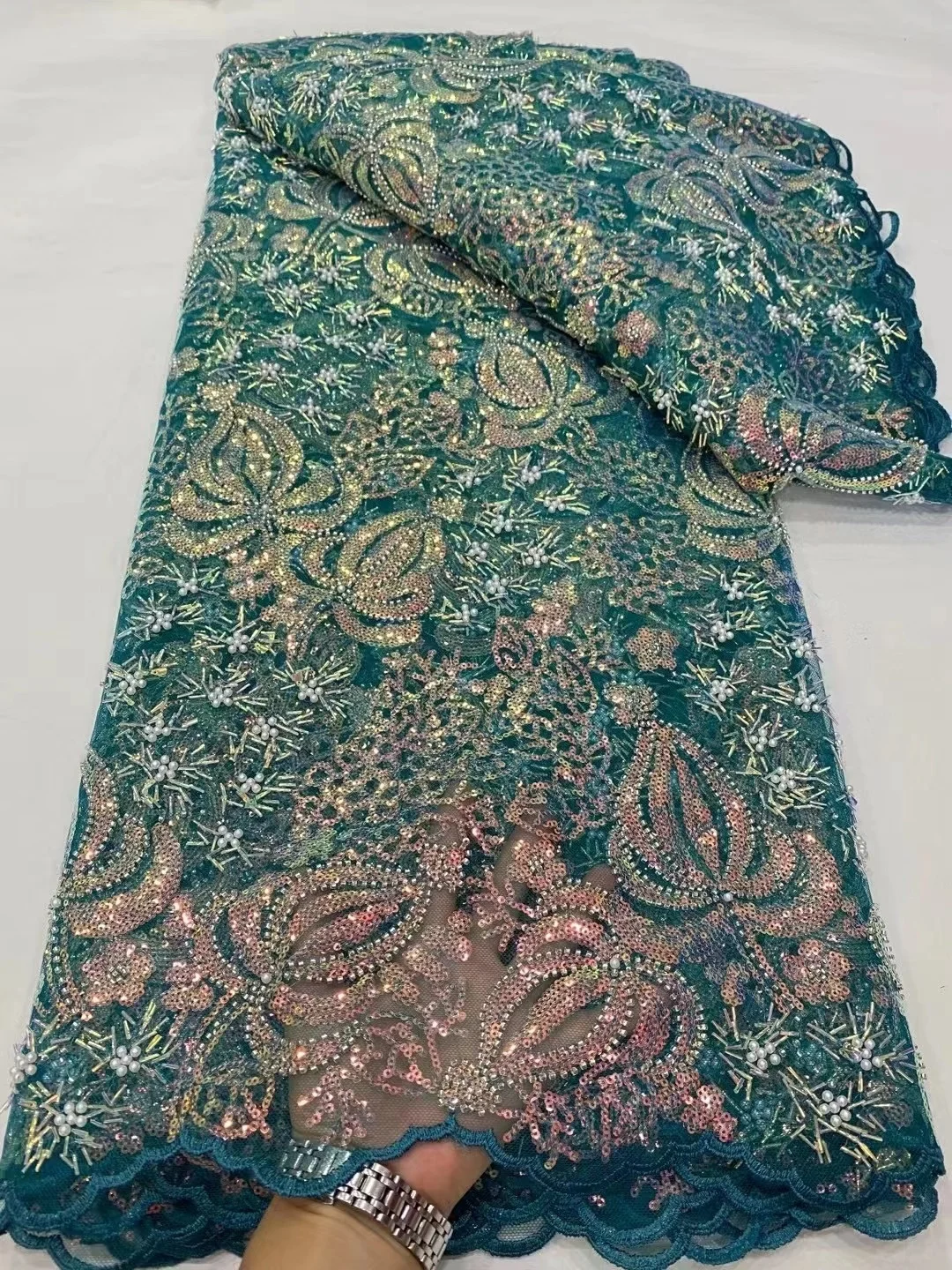 5 ярдов африканская кружевная ткань с блестками 2024 Высококачественная
