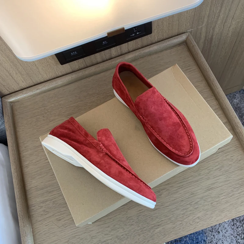 

2022 Spring Summer Men New Italy Suede Calfskin Flat Causal Male Round Toe Loafers Summer Walk Brand Runway Comfortable Shoes Me