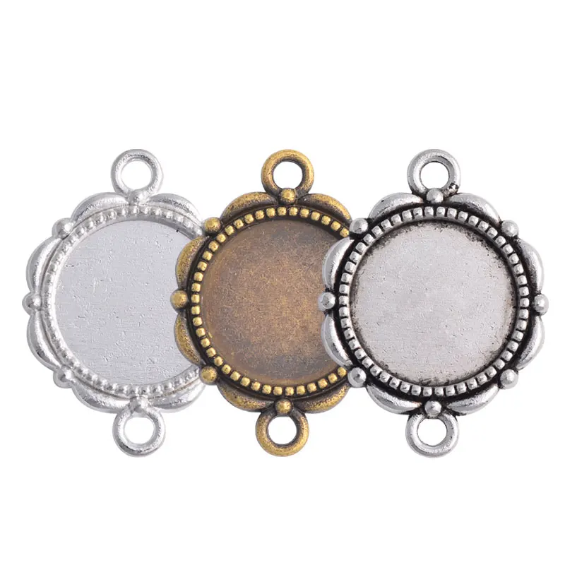 

10pcs/lot Fit 14mm Round Glass Cameo Cabochon Setting Alloy Connector for Pendant Bracelet Jewelry Making Supplies AD0112