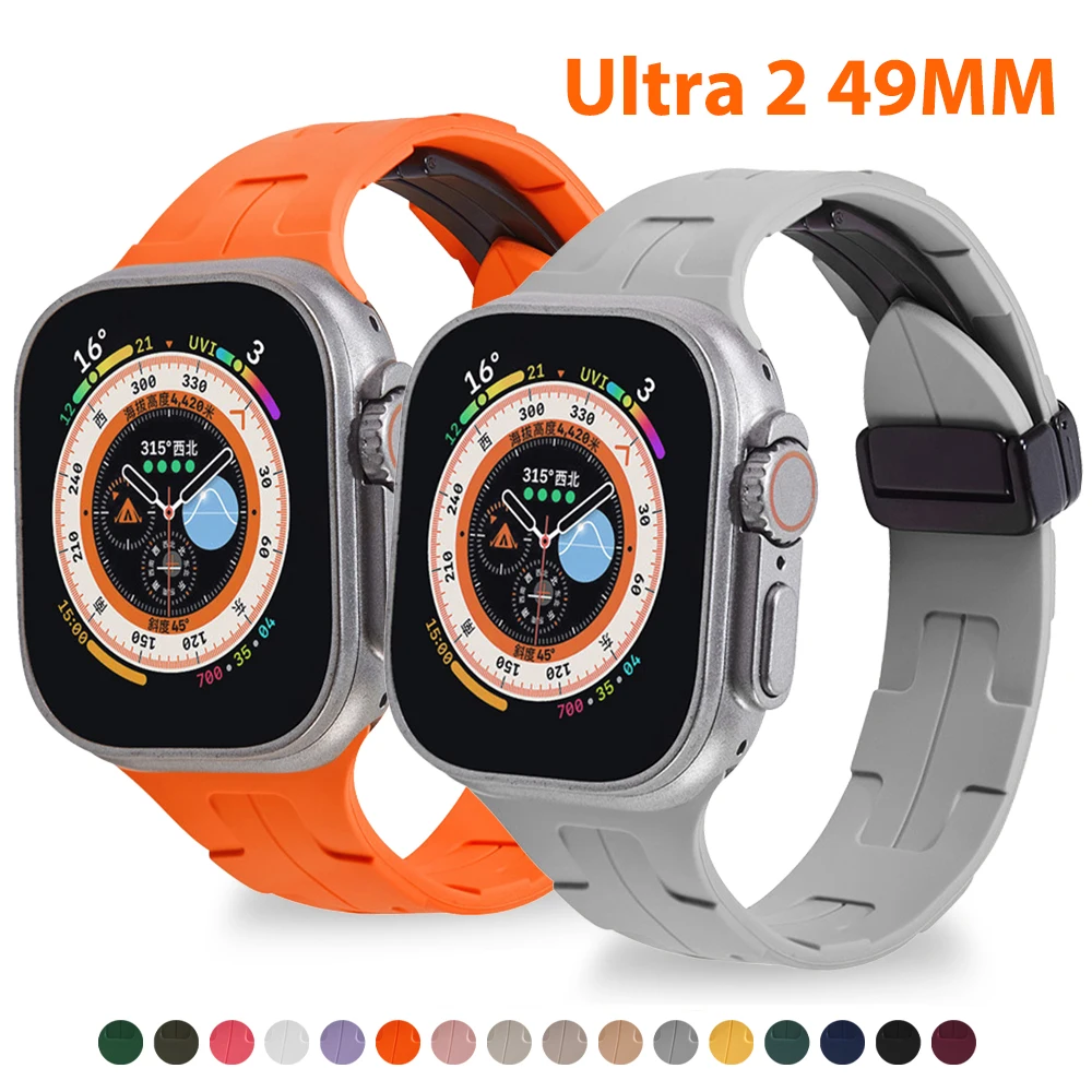 

Мягкий силиконовый ремешок для Apple Watch Ultra 2 49 мм 9/8/7/6/5/4/SE/3 45 мм 44 мм 42 мм 40 мм 41 мм, браслет с магнитной пряжкой, ремешки