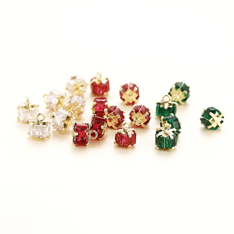 

4pcs 8*8mm copper clad 14K gold inlaid square color zircon Mini Pendant DIY hand jewelry Hair Bracelet accessories materials