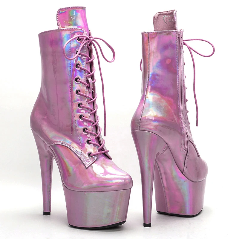 Leecabe  17cm/7Inch Shinny Laser PINK Pole Dancing shoes High Heels Shoes  pole dance boot