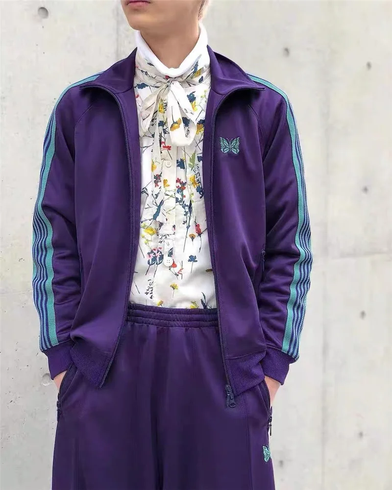 

Men Women High Street Butterfly Embroidery Needles Track Jacket Outerwear Coats AWGE Purple Needles Jacket