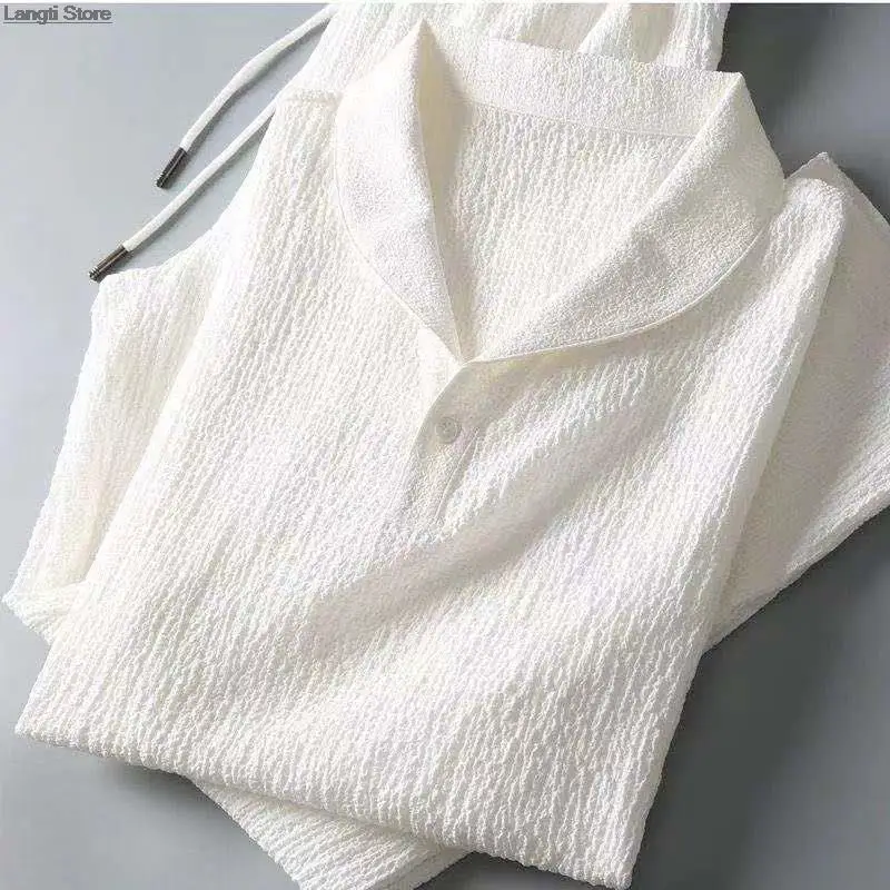 2Pcs/Set Summer Thin Casual Sports Suit Men Pleated Short Sleeve T Shirt + Long Pants Two Piece Set Male Outfit Tracksuit